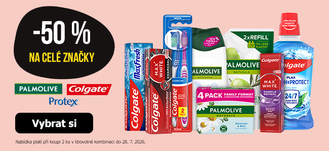 -50 % na značky Palmolive, Colgate a Protex